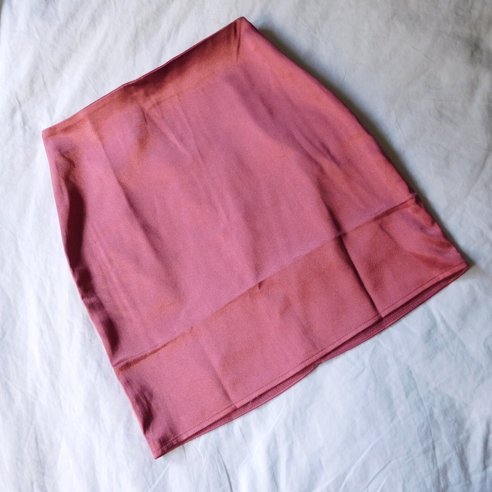 Pink Satin High Waisted Skirt